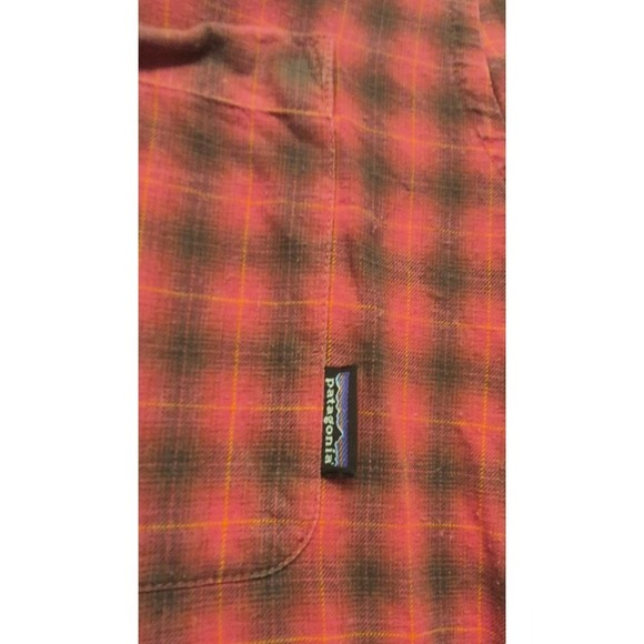 VTG Patagonia men's red/black check shirt LG button up LS Organic Cotton pocket - Picture 4 of 14